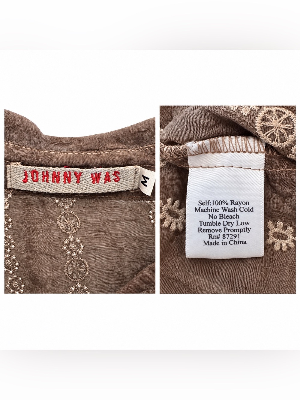 Johnny Was Brown Embroidered Rayon Shirt Dress Tunic M - Picture 2 of 6